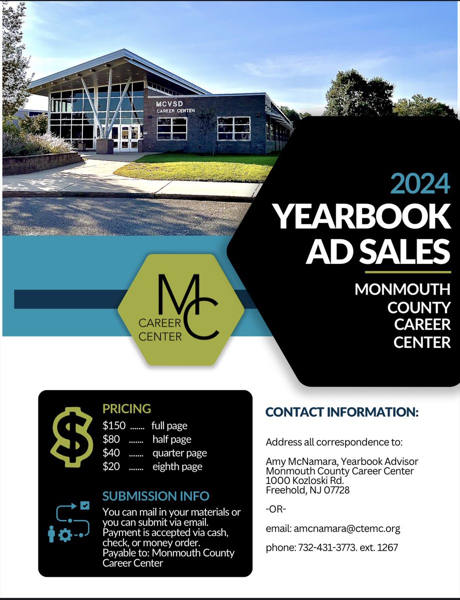The Yearbook Club at the Career Center is now accepting sponsors for the 2024 school year? Do you or anyone you know own a local business  that would like to advertise in our publication?