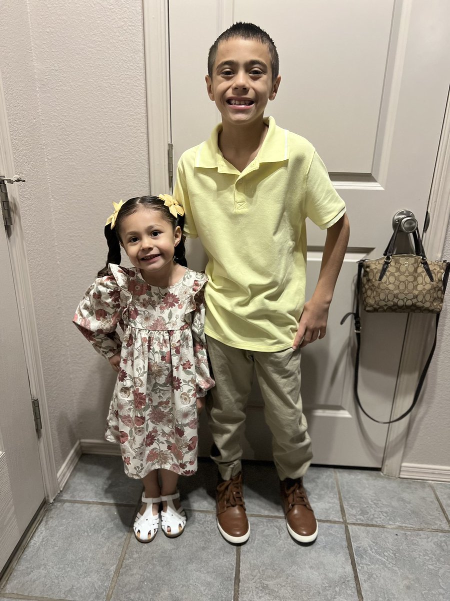 Today is pajama day, but also pictures with the Easter Bunny 🥺 so dress up for pictures instead #mycrusaders #anthonyjames #jazmineelizabeth @OSheaKeleher_ES