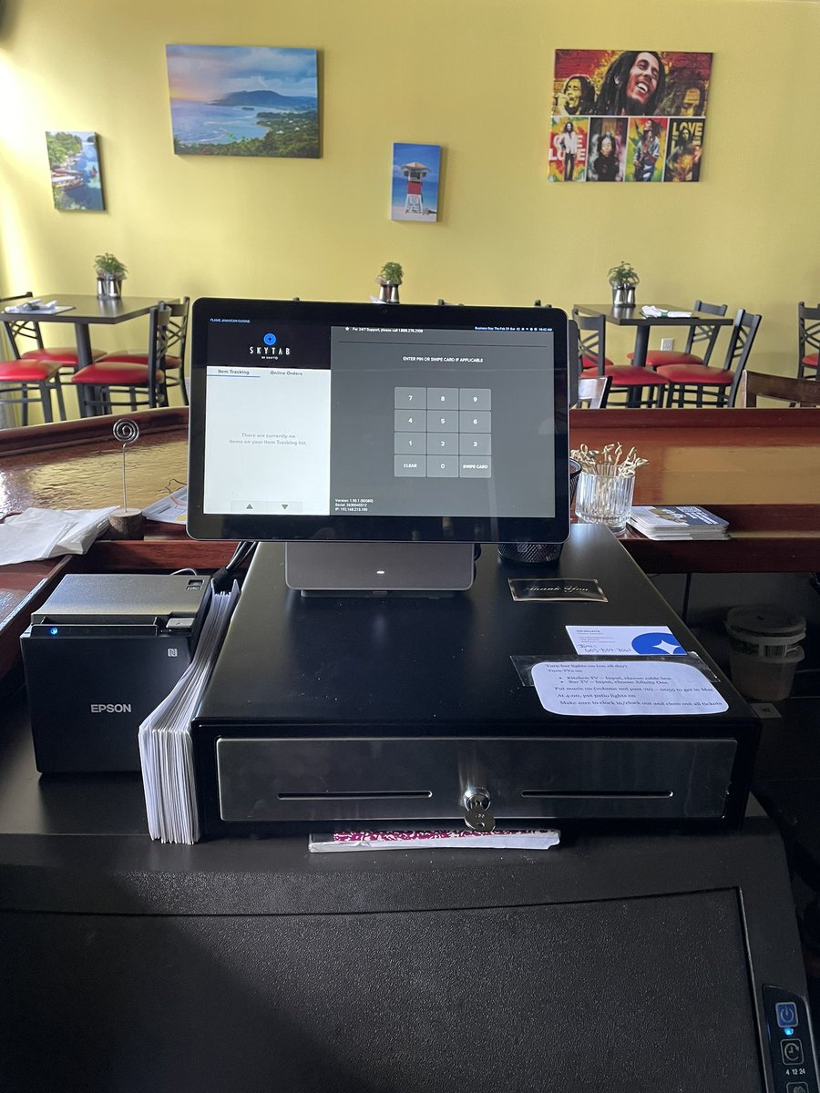 JamesOnsite's tweet photo. Every little thing is all right here at #FlameJamaicanCuisine in Somersworth, New Hampshire. Now empowered with the brand new state of the art @SkyTabPOS from @Shift4. The owners are super nice, and the food is delicious. If you want true authentic fare  order the red snapper. https://t.co/EoXFuUKvBb