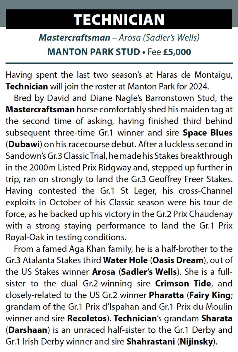 EBN (@bloodstocknews) on Twitter photo โจ Have you secured your mares' 2024 nominations to <a href="/Mantonstallions/">Manton Park Stallions</a>' TECHNICIAN โจ
๐ฅ Gr.1 French Classic, Gr.2, Gr.3 & Listed winner as a 3YO
๐ฅ One of the best stayers of his generation
โ
Standing at ยฃ5,000
For more information visit โก๏ธ mantonpark.com/horses/technicโฆ โจ Have you secured your mares' 2024 nominations to <a href="/Mantonstallions/">Manton Park Stallions</a>' TECHNICIAN โจ
๐ฅ Gr.1 French Classic, Gr.2, Gr.3 & Listed winner as a 3YO
๐ฅ One of the best stayers of his generation
โ
Standing at ยฃ5,000
For more information visit โก๏ธ mantonpark.com/horses/technicโฆ