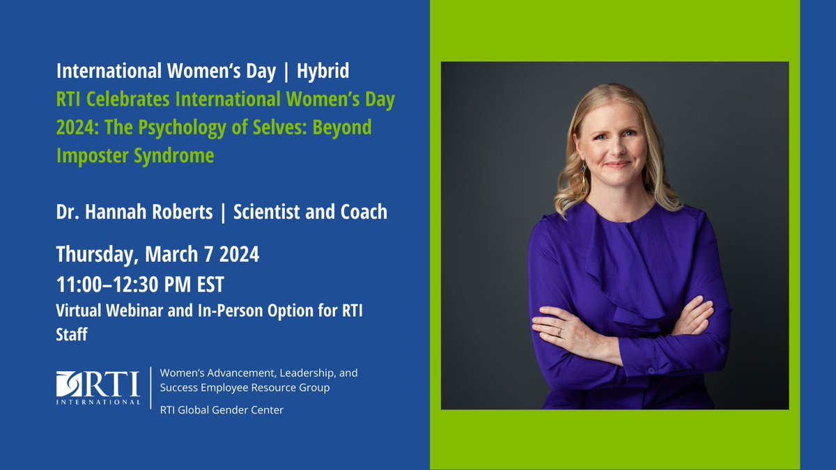 Join us and @RTI_Gender in celebrating #InternationalWomensDay on March 7 from 11 to 12:30 ET! We welcome <a href="/HannahNikeR/">Dr Hannah Roberts (she/her)</a> for an empowering workshop on imposter syndrome. 

Register to join this virtual event here: bit.ly/48vKMJf