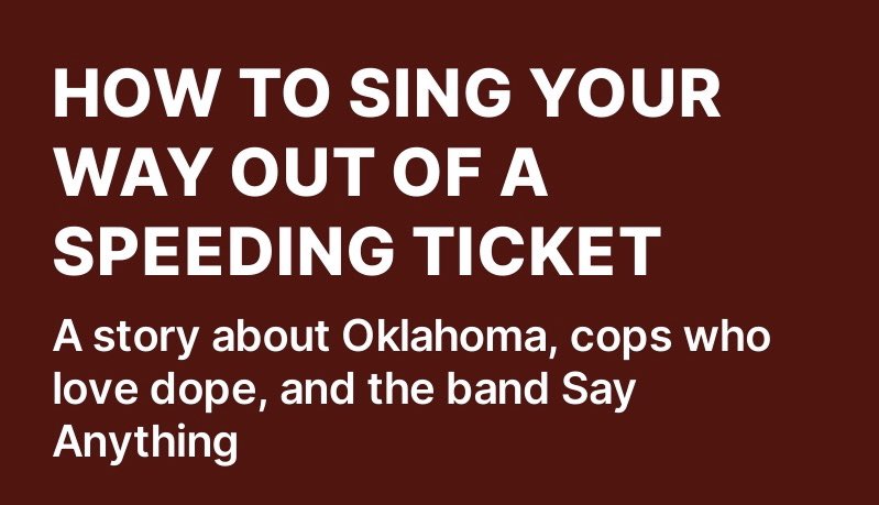 New post up on my Substack. 

A story about Oklahoma, cops who love dope, and Say Anything. 

open.substack.com/pub/1stvows/p/…