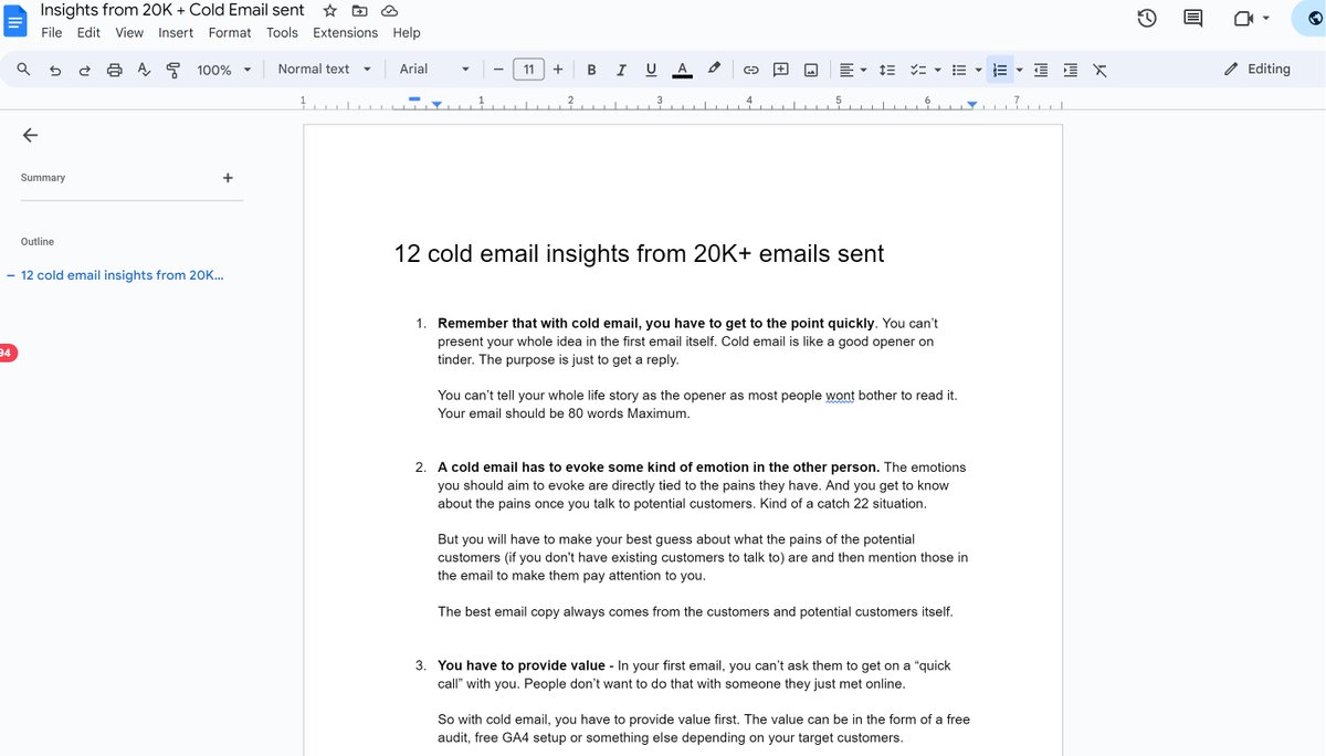 I have sent 20K+ hyper personalized Cold emails in the last 12 months.

I have consulted B2B SaaS as well as Local Businesses about Cold email.

Get exclusive access to 12 insights i have learned for the next 36 hrs by:

RT + commenting "12 Insights" (must be following)
