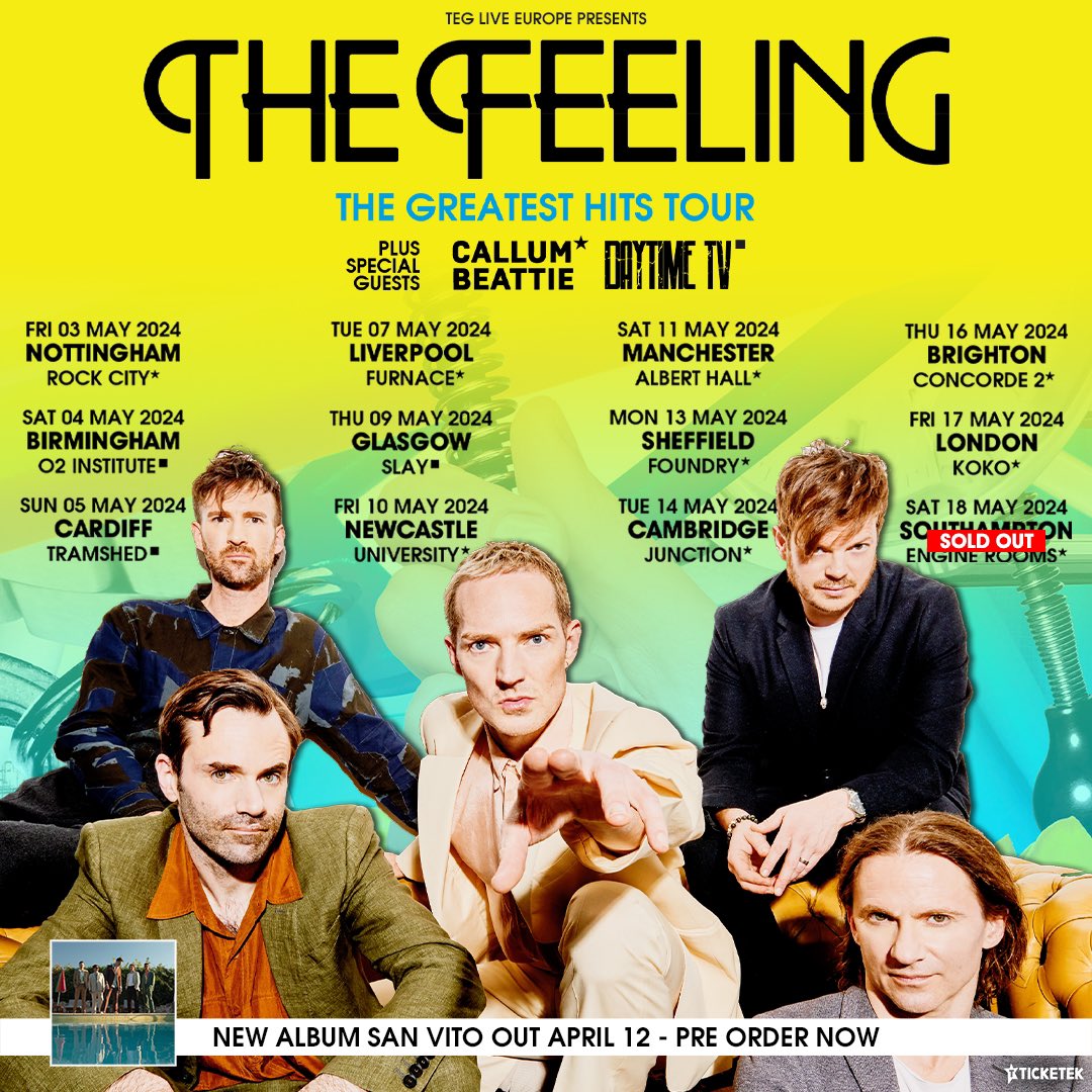 Excited to announce we’re supporting @thefeeling on their Greatest Hits Tour this May in some dreamy cities. Gonna be mega, see u there. Tickets here: tegeurope.com/events/thefeel… 🖤x