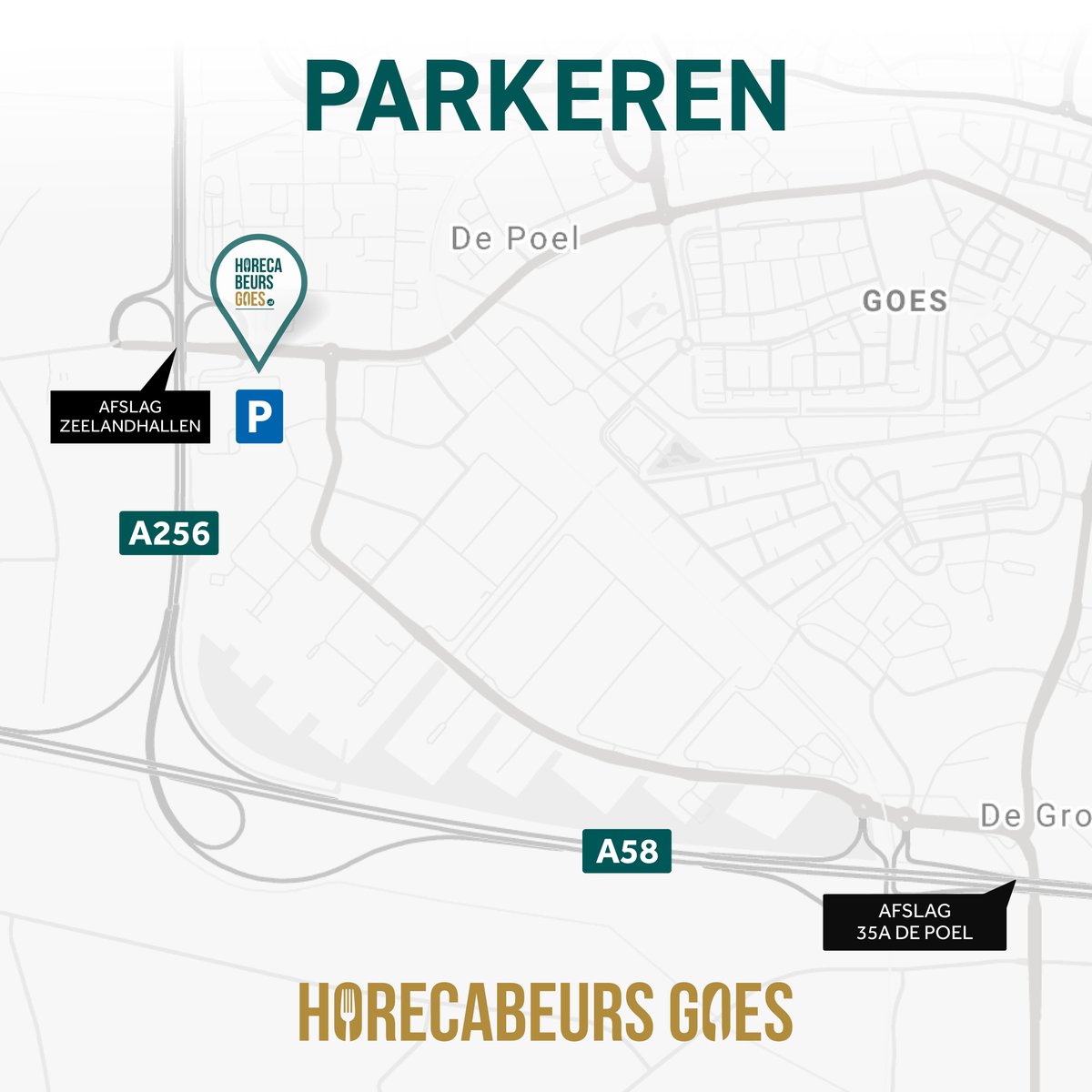 De Horecabeurs vindt plaats in de Zeelandhallen in Goes. Je kunt parkeren op de parkeerplaats van de Zeelandhallen voor 8 euro: Da Vinciplein 1, 4462 GX Goes. Het station Goes is op 15 minuten loopafstand van de Zeelandhallen.