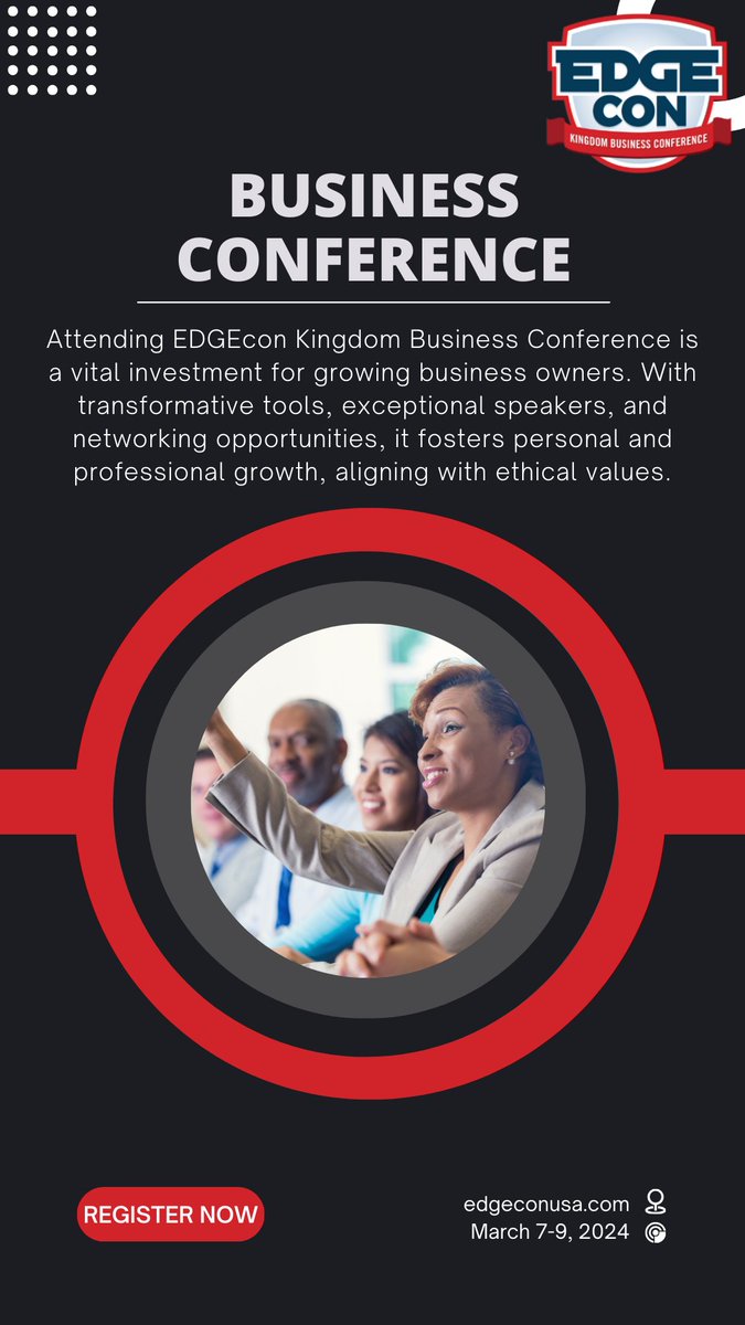 edgeconusa's tweet image. Unlock growth potential at EDGEcon Kingdom Business Conference, an investment for success. Transformative tools, exceptional speakers, and networking opportunities await. Register now: https:/form.jotform.com/233107392078052 #EDGEcon #BusinessGrowth #ProfessionalDevelopment