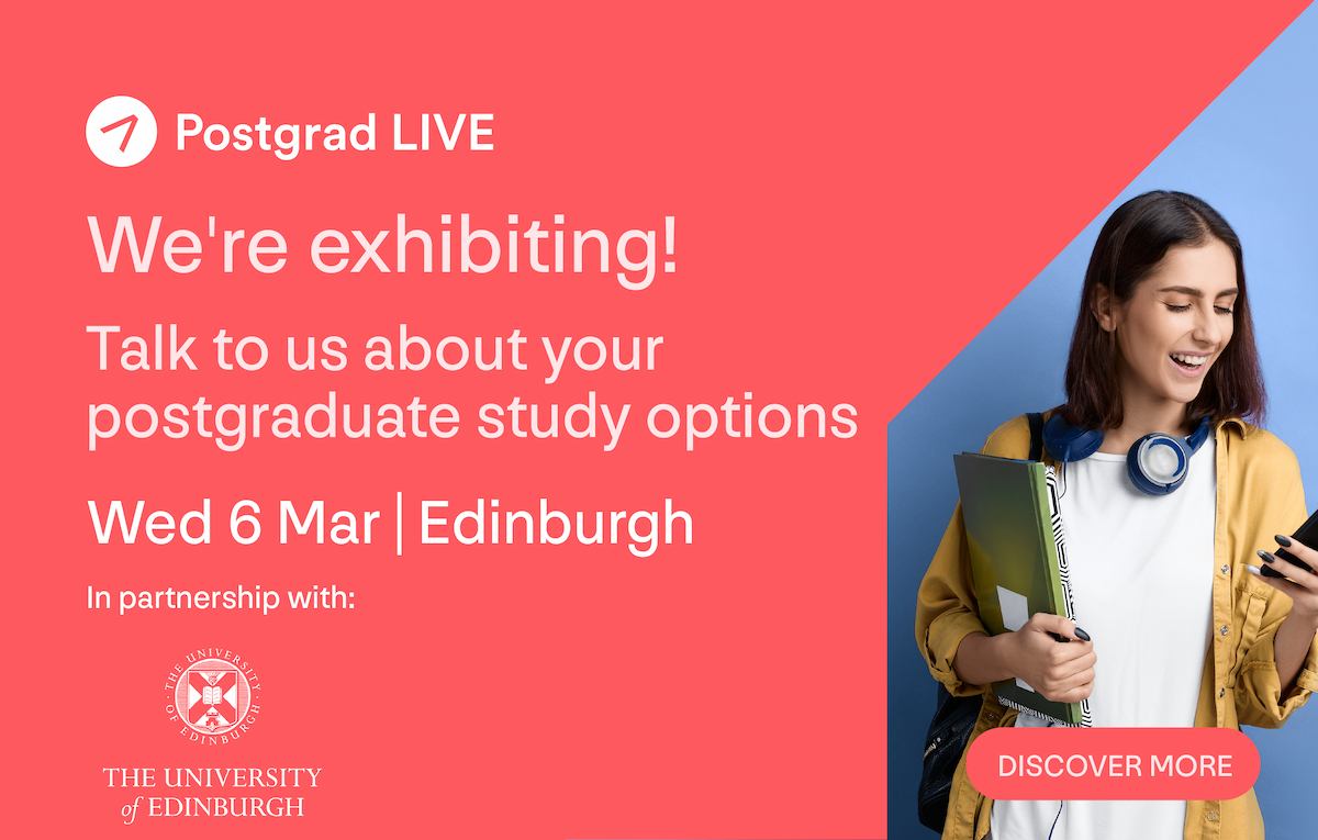 Considering a Masters or PhD? Join @EdinburghUni at McEwan Hall on 6 March for the Postgrad LIVE Edinburgh study fair! It's completely FREE to attend. Find out more ▶️ edin.ac/3uHVUoR