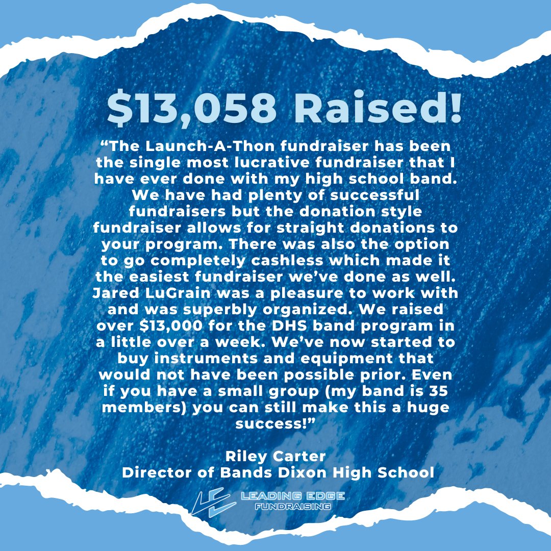 LE_QCA's tweet photo. Looking for a simple fundraiser that will raise you the most money for your program with just an HOUR of work? Look no further. Shoutout to Riley Carter and the Dixon Band for the kind words! #LeadingEdgeFundraising #refusedtobeoutworked https://t.co/OgEGILiH9I