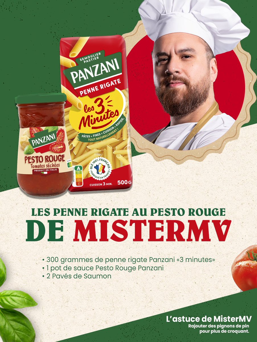 On continue notre tour des pâtes 3 minutes <a href="/Panzani/">Panzani</a> !

Découvrez aujourd’hui la recette fétiche du chef mistermv 👀