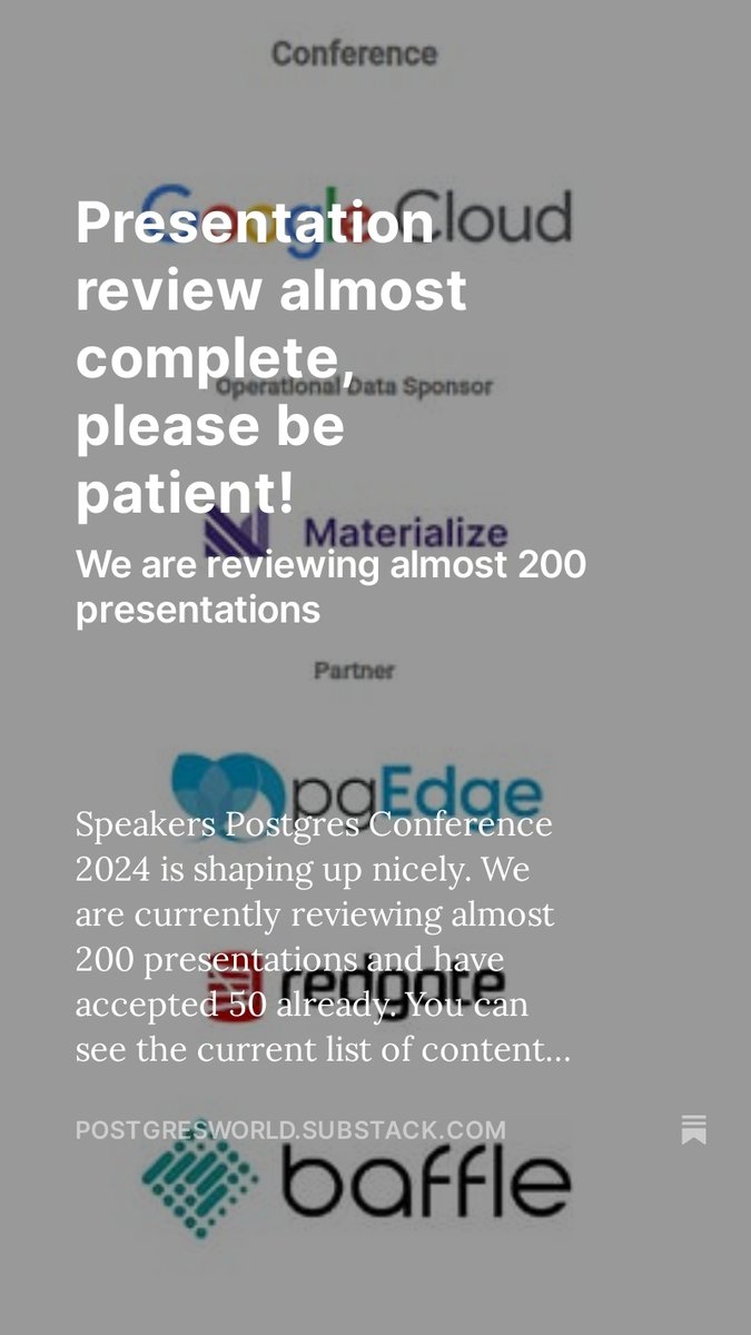 postgresconf's tweet image. We are working on it!
open.substack.com/pub/postgreswo…
#postgresql
#postgres
#postgresconference
@PostgresWorld
#techconference
#opensource