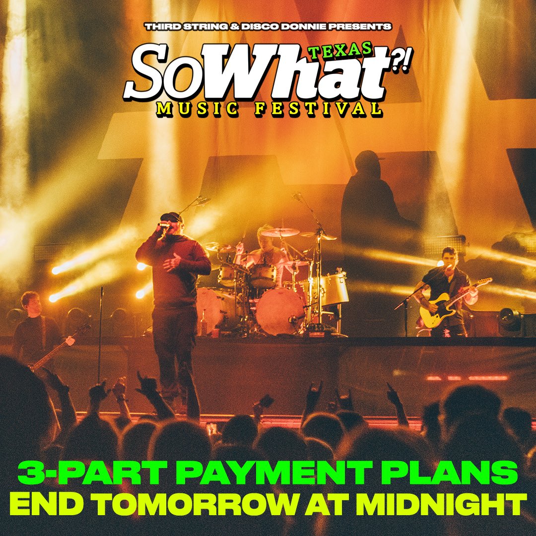 📢 3 PART PAYMENT PLANS END TOMORROW AT MIDNIGHT. Secure your 2-day tickets for $32 down and split the rest into easy payments!

sowhatmusicfestival.com