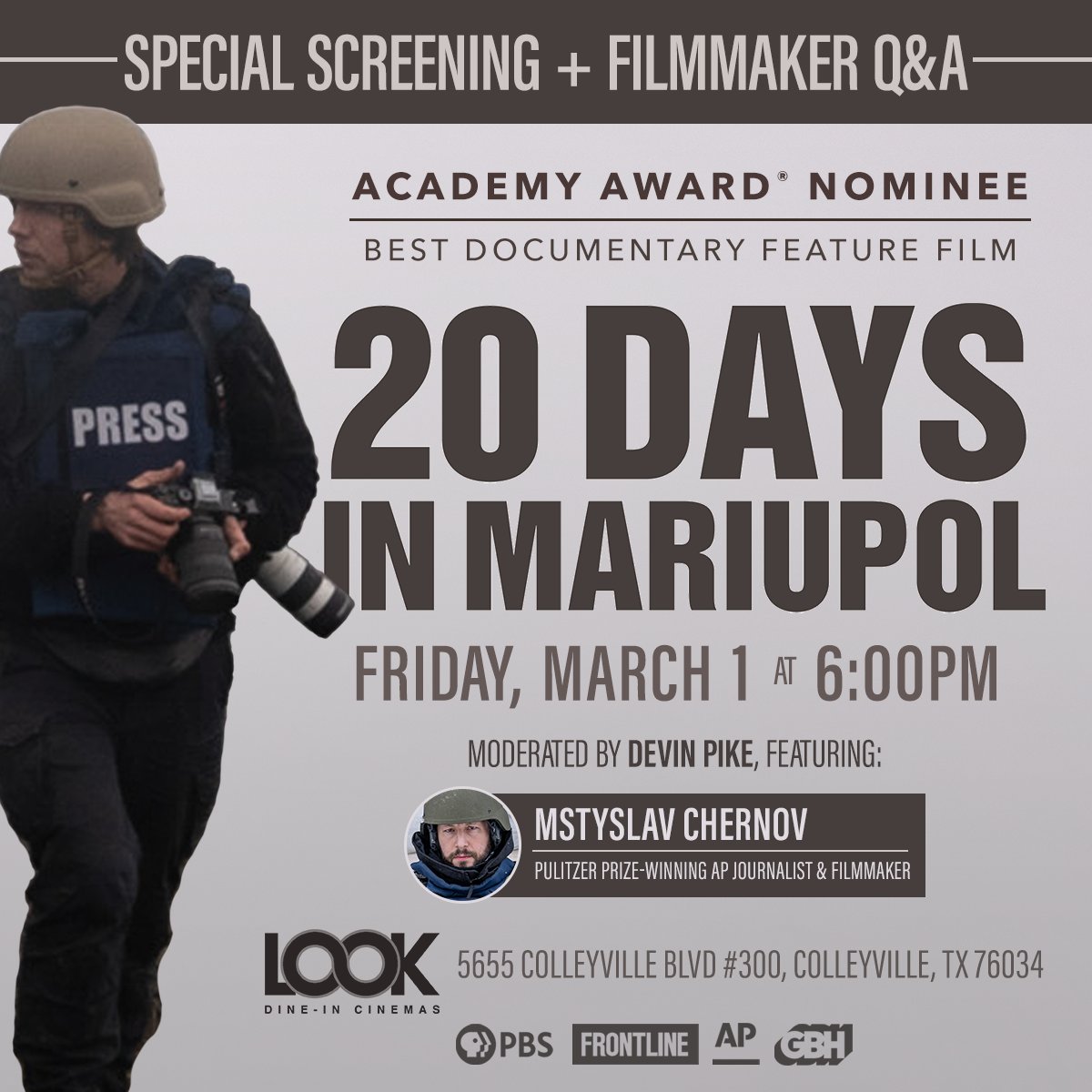 “Essential. A relentless and truly important documentary.” – @nytimes The Academy Award®-nominated documentary #20DaysInMariupol comes to #DFW area Mar. 1 for a special screening + filmmaker Q&A with w/ @mstyslavchernov. ➡️ bit.ly/20DaysDFW @redcarpetcrash