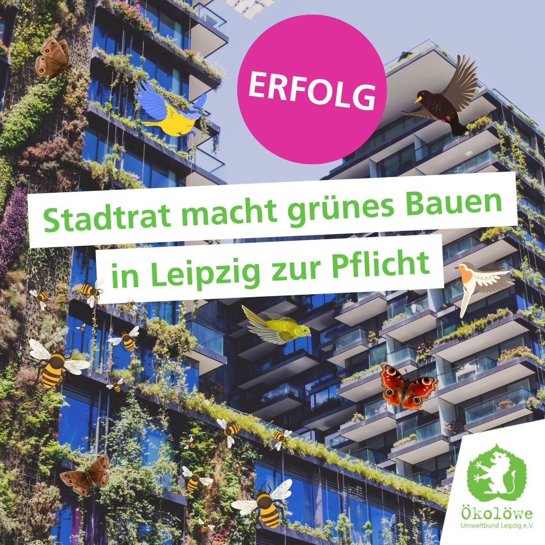 Hässlich und grau – Tschau! 🥳 Fünf Jahre haben wir gekämpft, jetzt ist es so weit: Der #srle hat soeben für unsere Grünsatzung gestimmt! Die Grünsatzung ist ein "Gesetz" für #Leipzig, das grünes Bauen zur Pflicht macht. 🌱🏗️  1/4