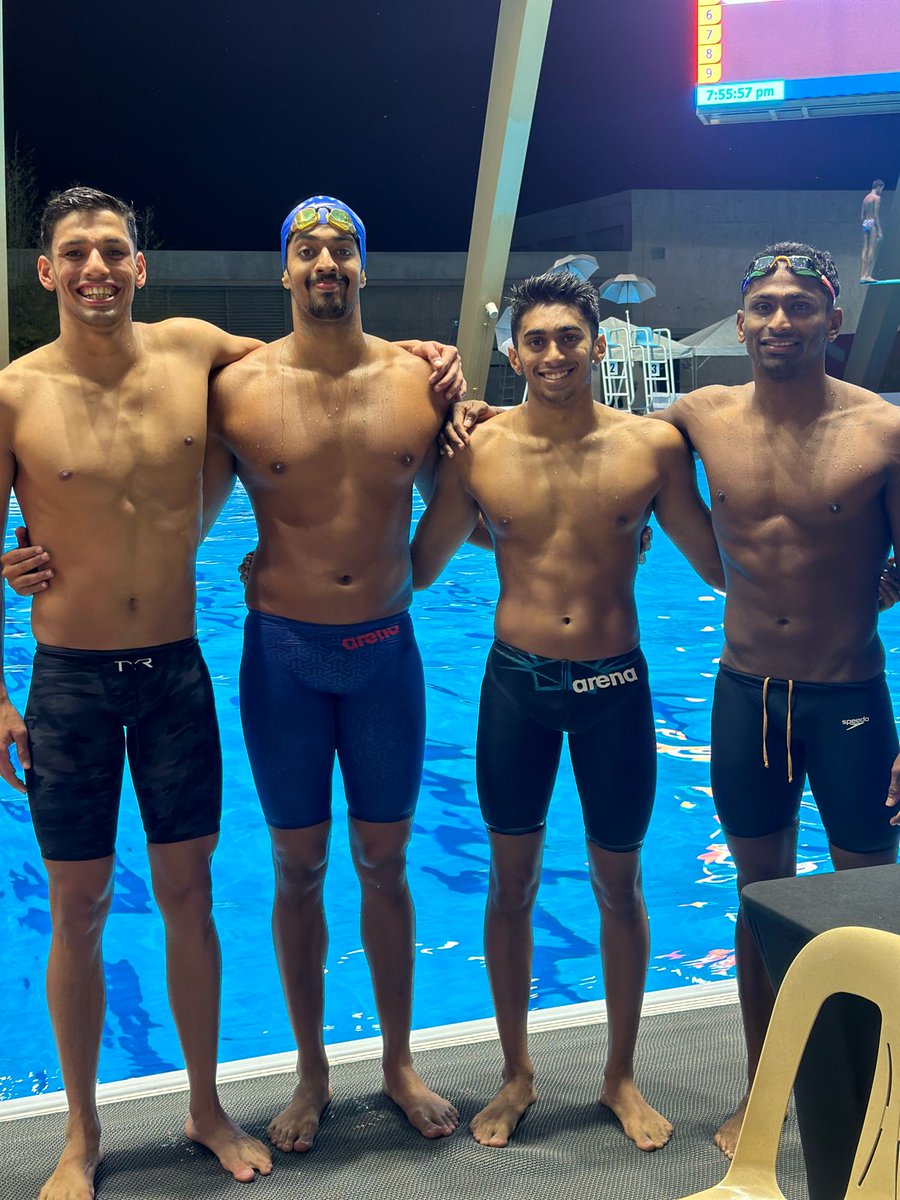 New Record Alert🚨 

Team 🇮🇳 on a record breaking spree at the Asian Age Group Swimming🏊🏼 Championships 🎉

Let's congratulate our Men's 4X200m Freestyle Relay Team of Srihari Nataraj, Aneesh Gowda &amp; Aryan Nehra for clocking the 'Best India Time' of 7:26.64 and claiming that