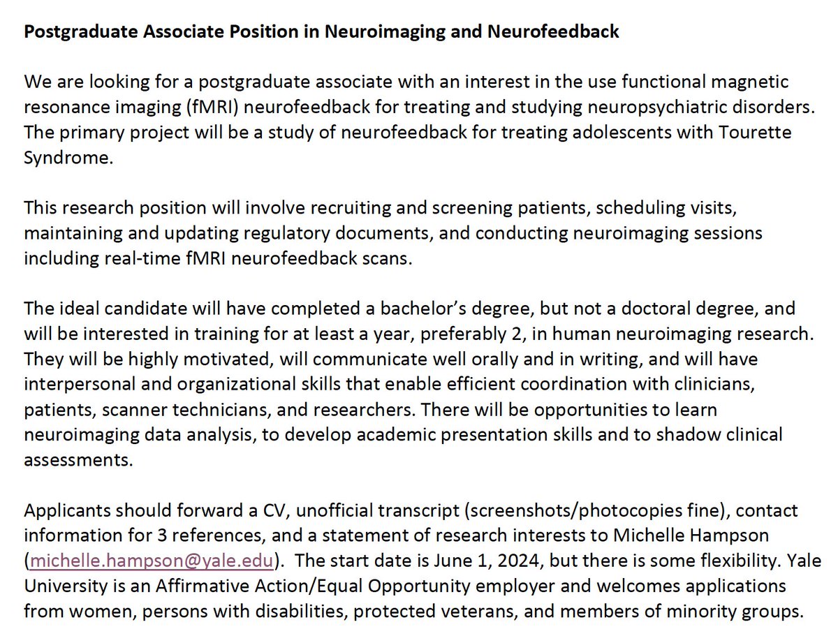 Fantastic opportunity for a recent graduate to gain training in real-time fMRI neurofeedback from one of the best!