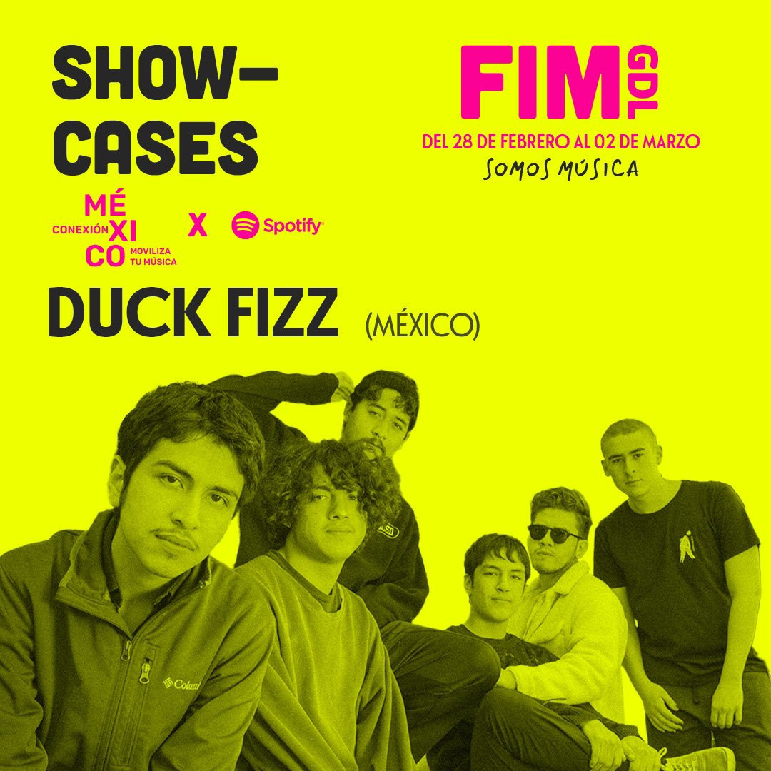 Duck Fizz (@duck_fizz) on Twitter photo Esta semana se estará llevando a cabo la <a href="/FIM_GDL/">Feria Internacional de la Música de Guadalajara</a>, fuimos seleccionados para participar en uno de los showcases de la feria, conexión México de <a href="/SpotifyMexico/">Spotify Mexico</a>
Ahí los wachamos!
#FIMGDL #Showcase #DuckFizz #Spotify #SpotifyPlaylist Esta semana se estará llevando a cabo la <a href="/FIM_GDL/">Feria Internacional de la Música de Guadalajara</a>, fuimos seleccionados para participar en uno de los showcases de la feria, conexión México de <a href="/SpotifyMexico/">Spotify Mexico</a>
Ahí los wachamos!
#FIMGDL #Showcase #DuckFizz #Spotify #SpotifyPlaylist