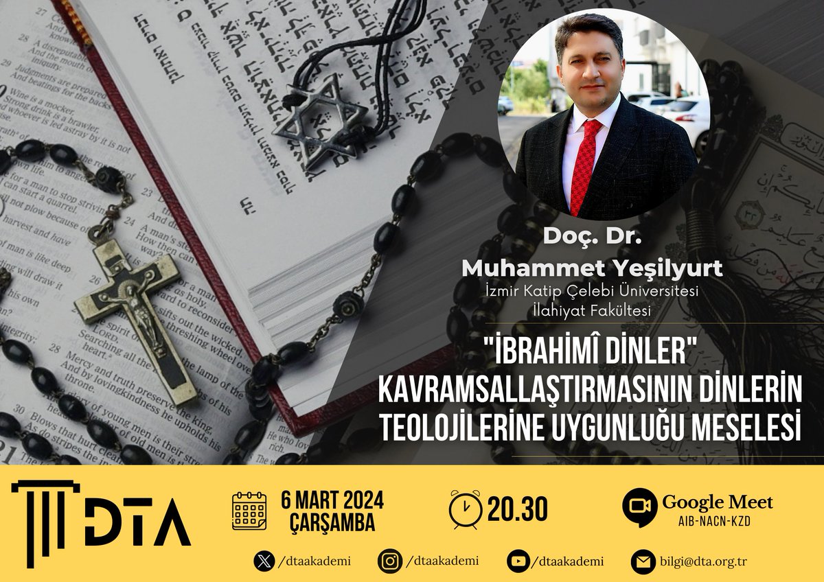 Sıradaki seminerimzde konuğumuz İzmir Katip Çelebi Üniversitesi İlahiyat Fakültesi öğretim üyesi Doç. Dr. Muhammet Yeşilyurt hocamız. Çok önemli bir konuyu dinleyeceğimiz bu semineri kaçırmayın.