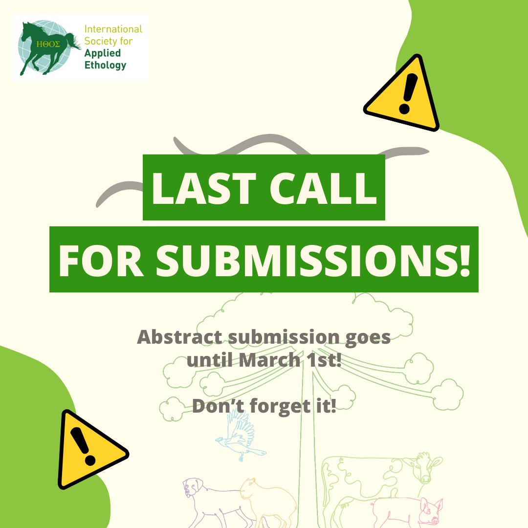 Haven't submitted your abstract yet? Don't leave it to the last minute! Submissions go until tomorrow. Visit our website for more information: isae2024brazil.com/submiss%C3%B5es

#ISAE2024 <a href="/appliedethology/">ISAE</a>