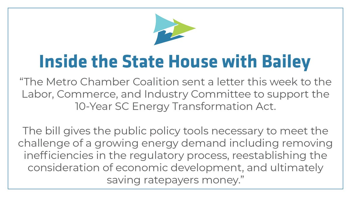 🏛️ In this week's Inside the State House update, Bailey Vincett shares about a letter of support we sent along with our Metro Chamber Coalition partners @GvilleChamber, @ColaChamber, @MBAChamber and @clt_alliance