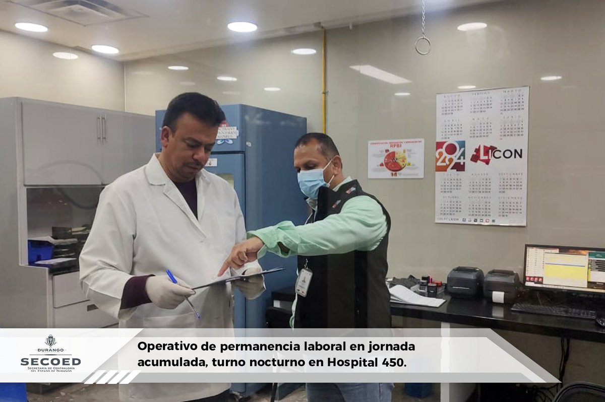 SECOTED's tweet photo. Para prevenir faltas y actos de corrupción dentro del Gobierno de @EVillegasV, la SECOED ejecuta operativos de permanencia laboral que garanticen que los funcionarios públicos cumplan con su horario, se revisó el turno nocturno en jornada acumulada en el @DgoHospital450. https://t.co/zMZkAzUM42