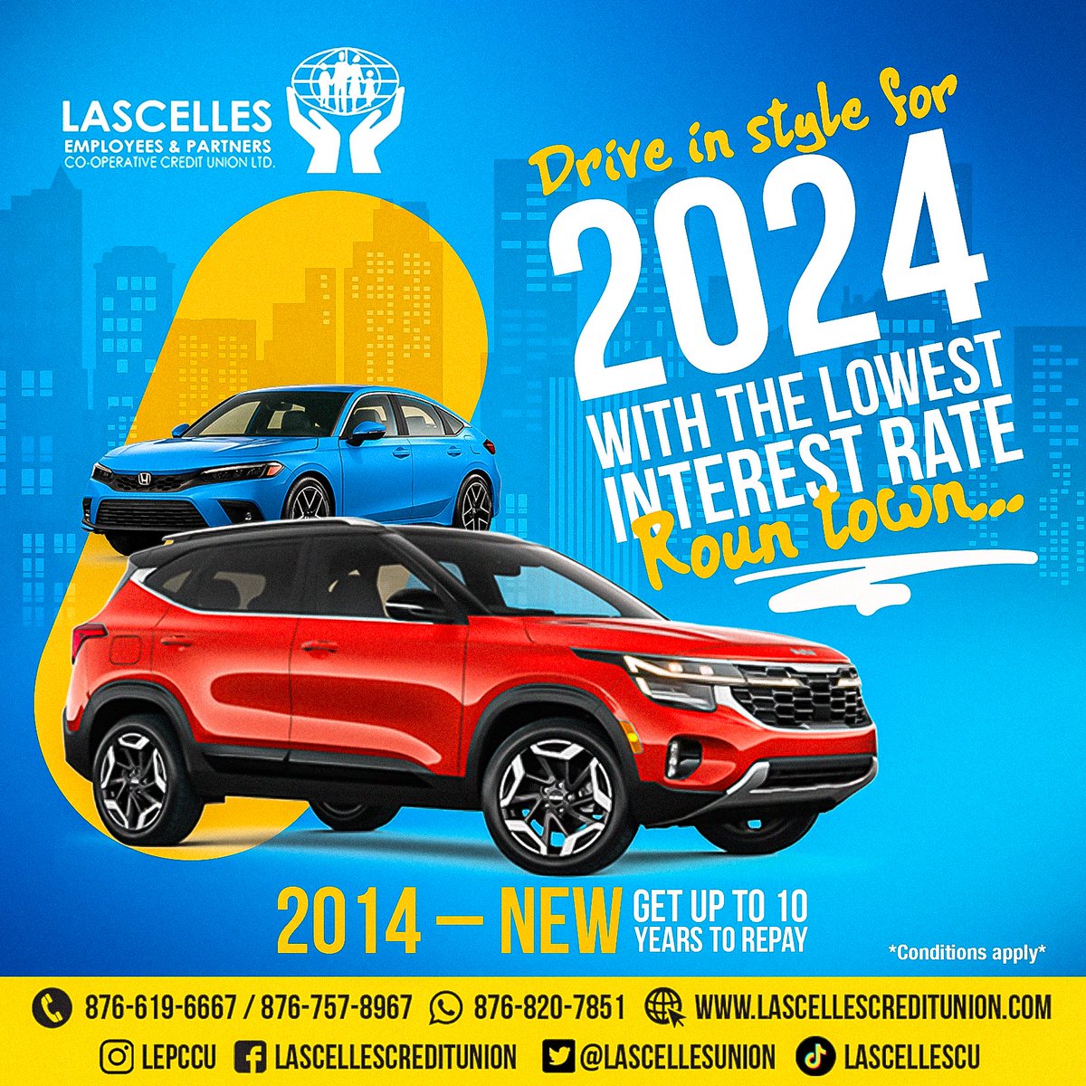 LascellesUnion's tweet photo. #vroomvroom 
Drive in style this year with Lascelles Credit Union
New or used car...finance with us and get the lowest interest rates round town.
Apply today at https://t.co/osC5UR0tIr
Call 876 757 8967 / 876 619 6667 or WhatsApp 876 774 5287 for more details https://t.co/SSF9LgAfcv