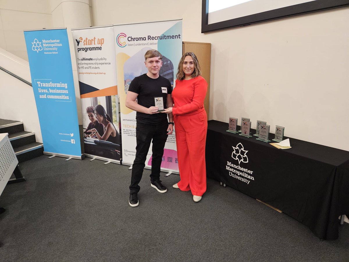 youngenterprise's tweet photo. Last week, at the Young Enterprise North West Start Up Final, we awarded three very special accolades for unwavering dedication and talent. 

Phil Kenyon of @bbcollege was awarded the University Ambassador Award. His commitment and support has inspired countless students. 

Farron Routledge from @ManMetUni was awarded the Student Journey Award, for showcasing resilience and innovation during his Start Up journey. 

Finally, Ramzy Kawbal from @SalfordUni received the Student of the Year Award for his outstanding performance.

Huge congrats to all! 🎉