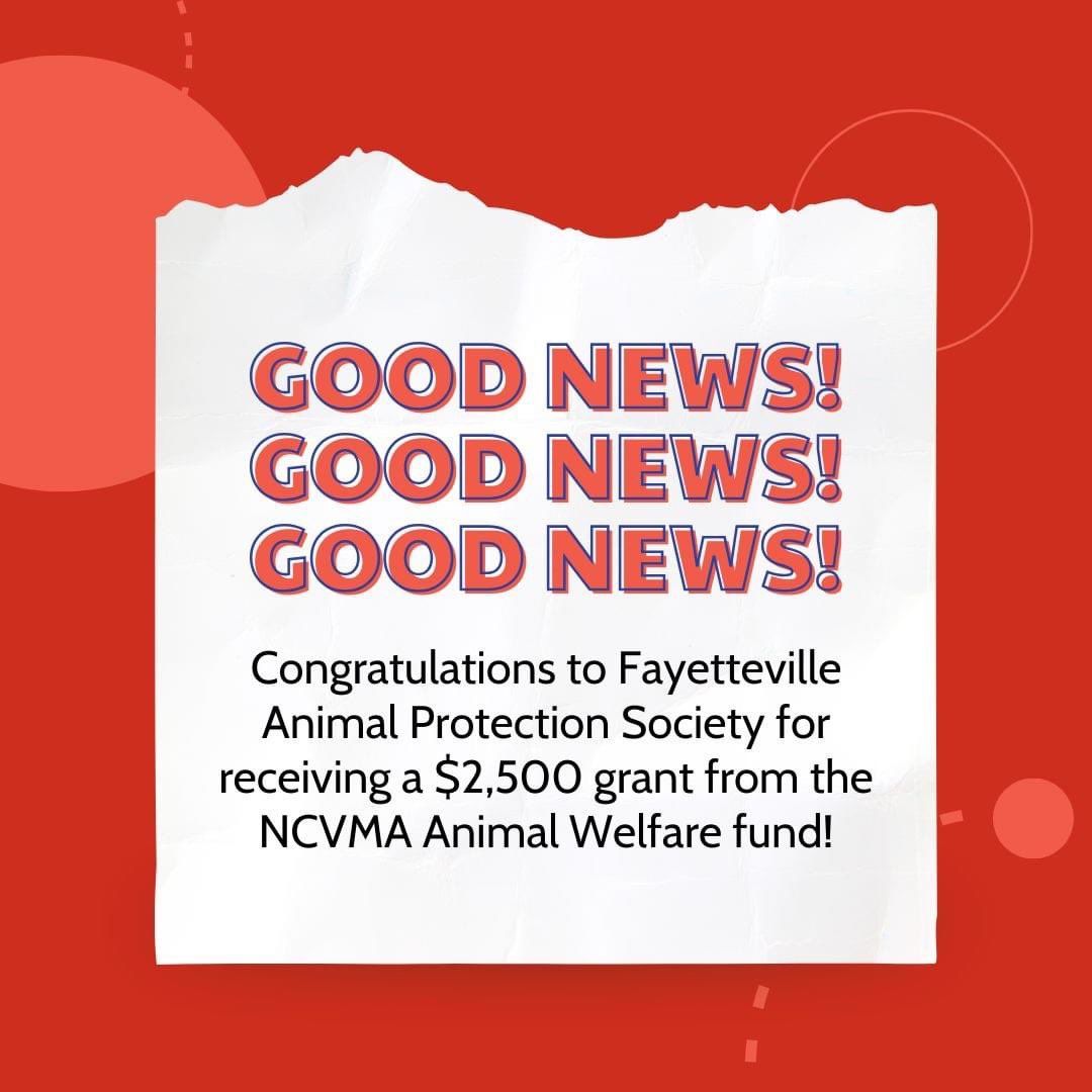 The NCVMA Animal Welfare fund is proud to announce it has awarded $2,500 to the Fayetteville Animal Protection Society for structural improvements to their shelter!