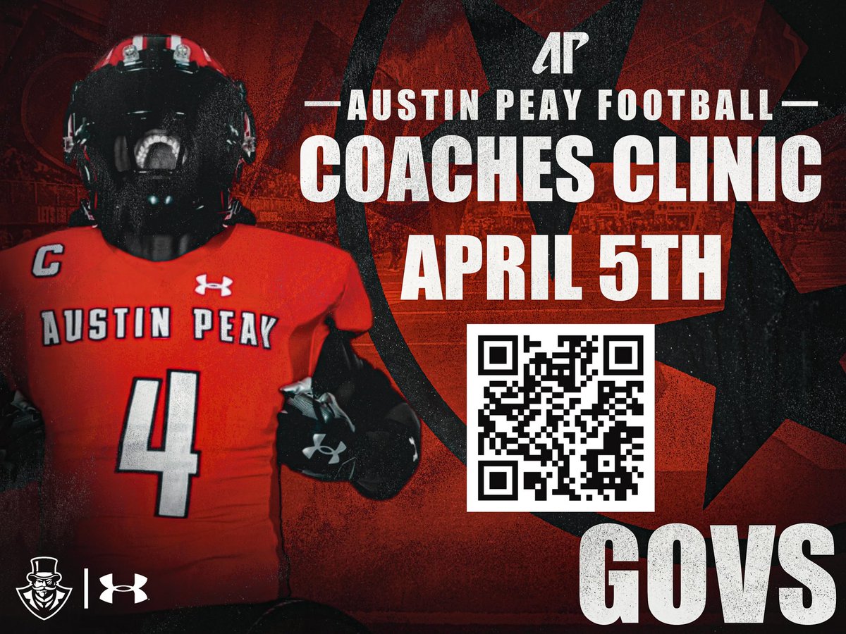 All High School Coaches We would Love For Guys to come attend Austin Peay Coaches Clinic!!! Scan the QR code and Come Fellowship!!! #GOGOVS🔴🎩