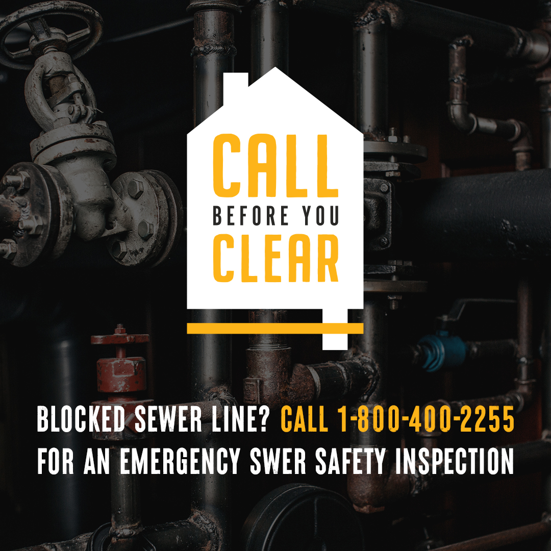 Know what to do if you have a blocked sewer?

Call 1-800-400-2255 for an emergency sewer safety inspection. Otherwise, you could run into a cross bore if you clear it yourself.

Always #CallBeforeYouClear any blockages. Visit OntarioOneCall.ca/call-before-yo… to learn more.