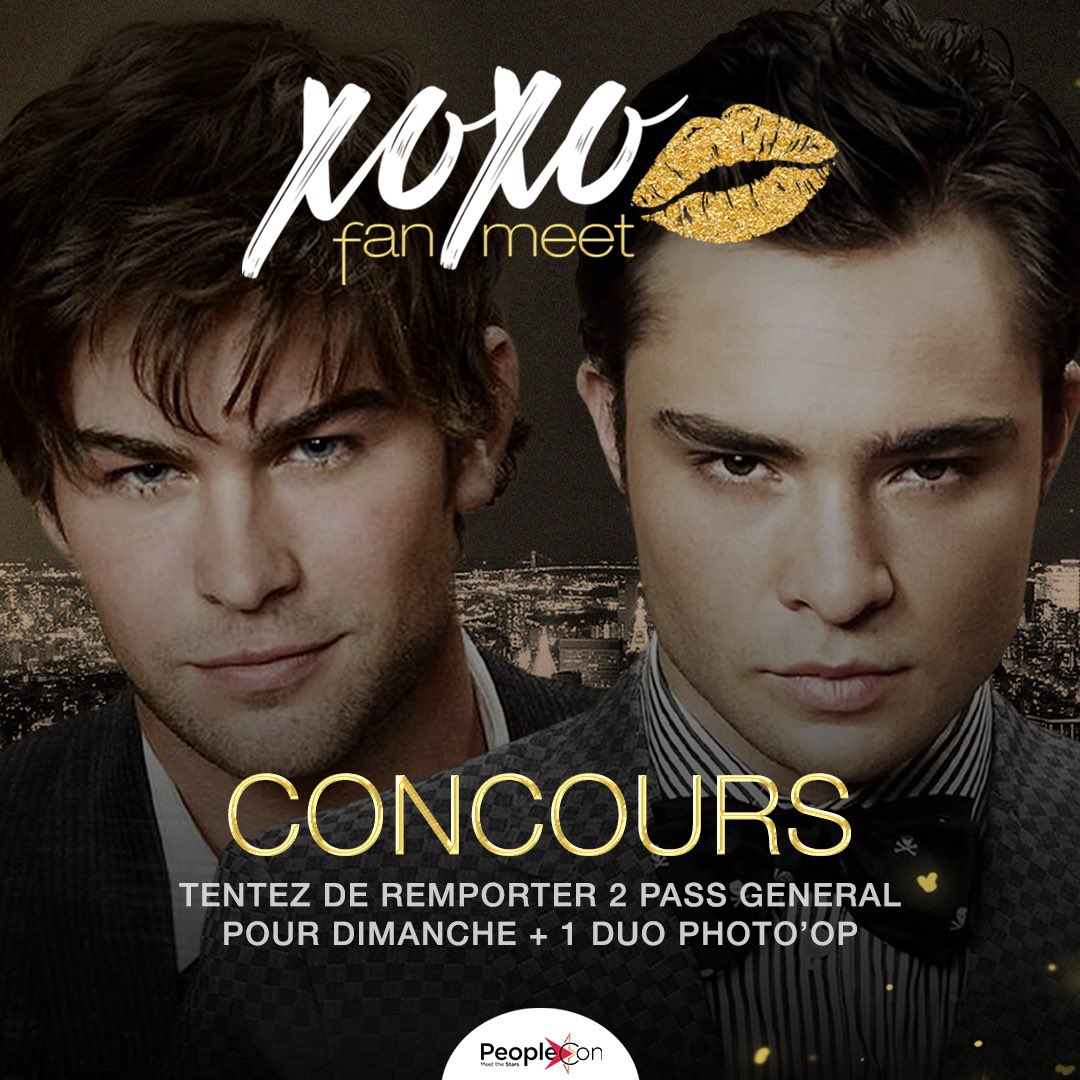 peoplecons's tweet image. CONCOURS / CONTEST XOXO FAN MEET 💋

🇫🇷 Tentez de remporter 2 Pass General Access ainsi qu'un Duo Photo’op avec Chace Crawford et Ed Westwick, le dimanche 31 mars à Paris ! Pour ce faire, rien de plus simple :

- Suivez notre compte
- Repostez ce post et identifiez la personne…