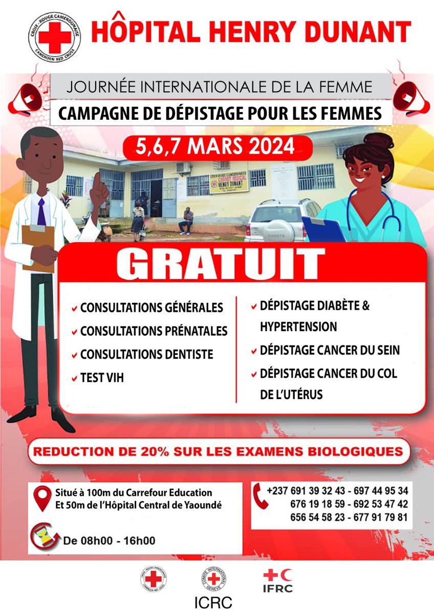 Campagne de dépistage gratuit à l'hôpital Henry Dunant de la Croix-Rouge Camerounaise, à l'occasion de la 39e #JIF.