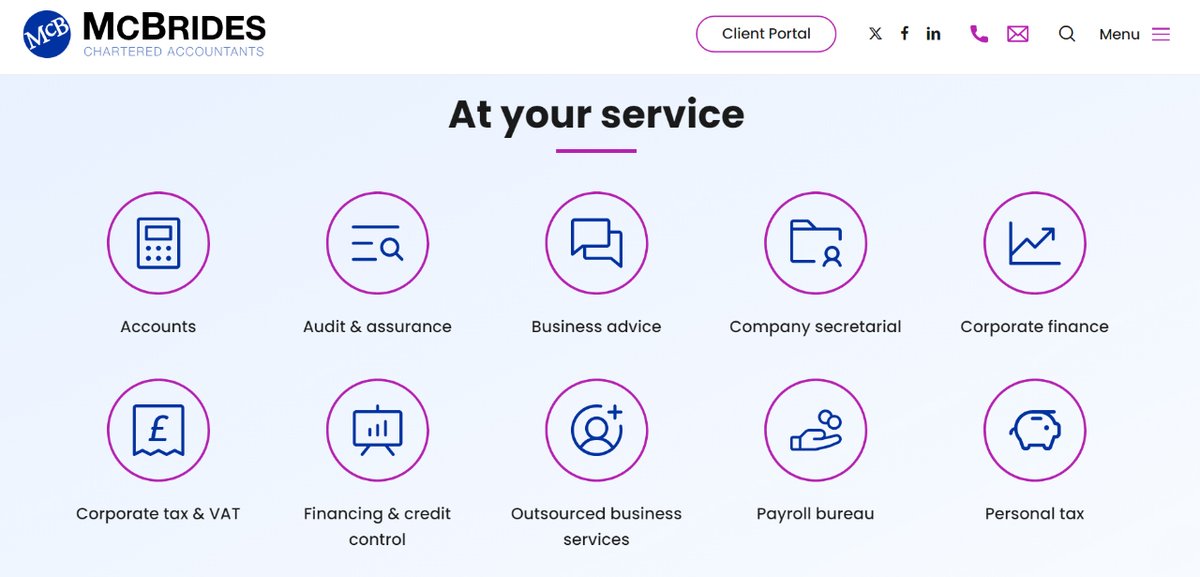 mcbridesllp's tweet photo. Dive into our revamped site and uncover our comprehensive range of service lines. From accounts to payroll, our dedicated teams are here to help you and your business every step of the way. Explore now: https://t.co/v5c7hGEZ8E https://t.co/i444mPPKI2