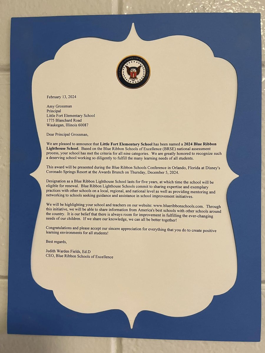Congrats to Little Fort Elementary on being named a 2024 Blue Ribbon Lighthouse School by the Blue Ribbon Schools of Excellence. Little Fort met the national goals and objectives based on school vision and student needs and reflects high aspirations for all students! #WaukProud