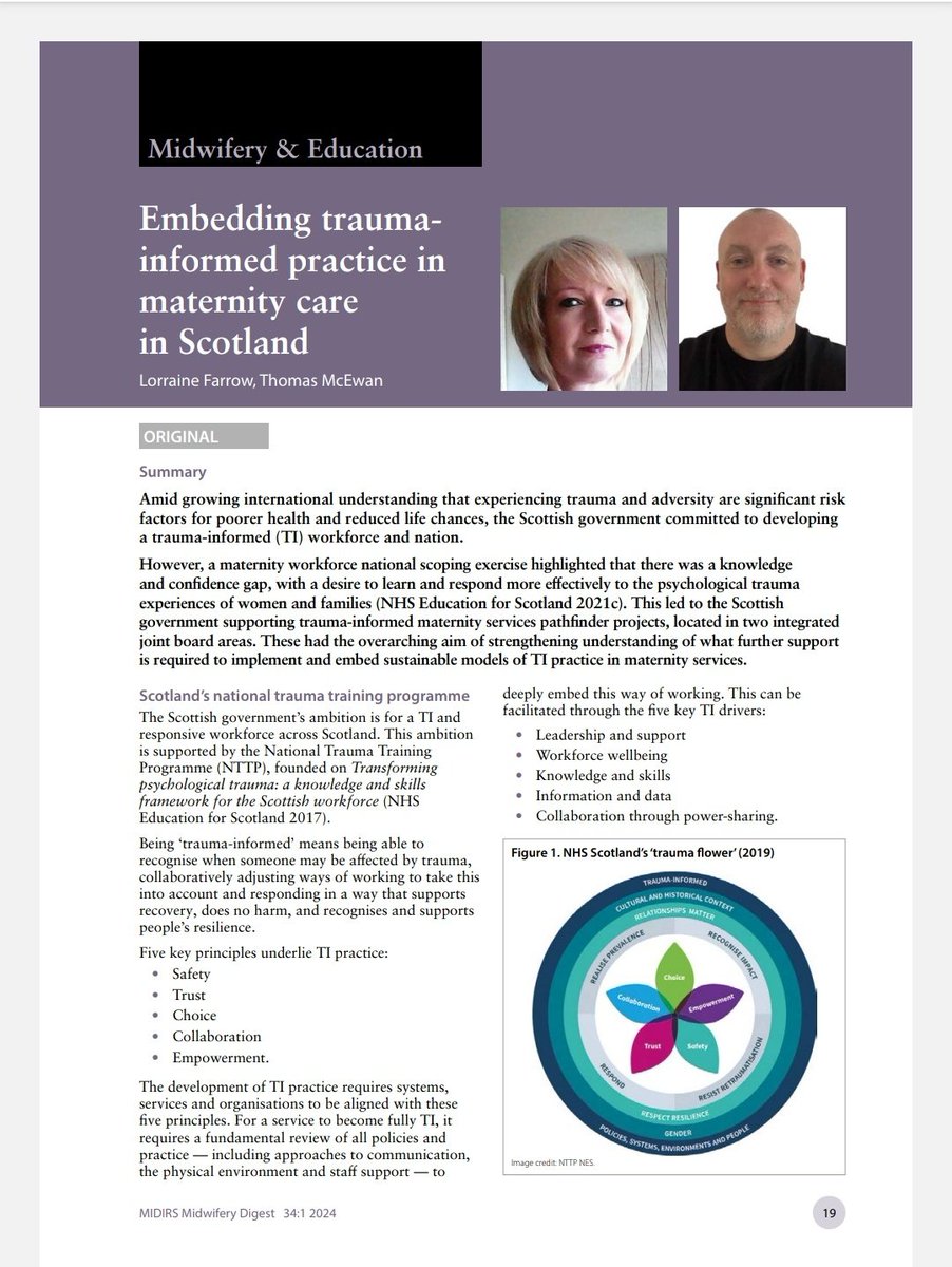Delighted to have my article on 'Embedding Trauma-informed practice in maternity care in Scotland' published @MIDIRS. #loveMIDIRS #TeamWCYPF @NES_Psychology @NESnmahp @tom0mcewan