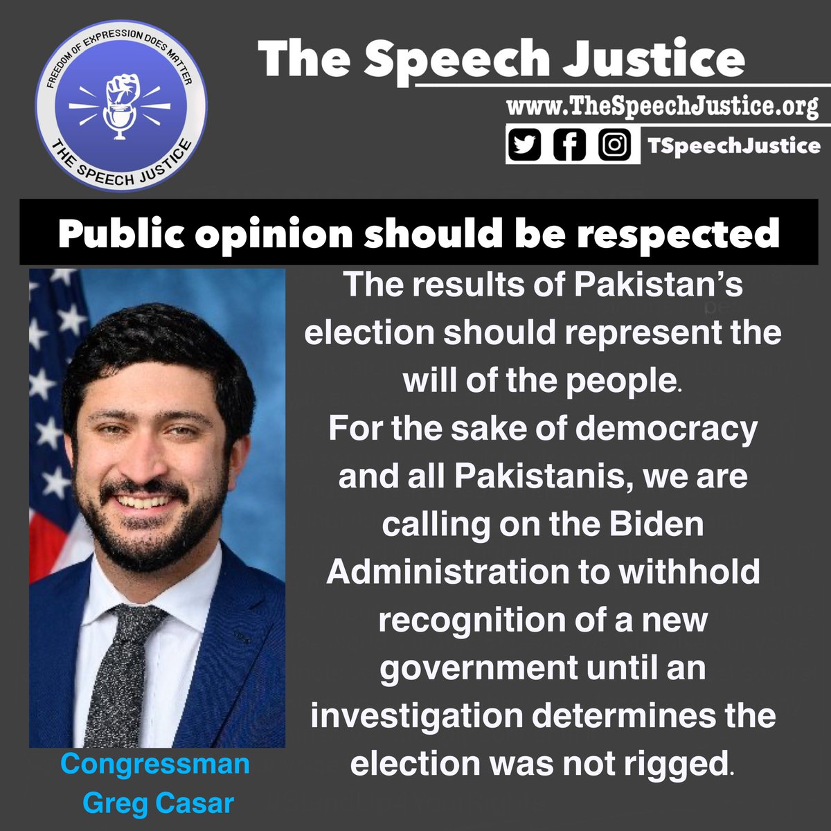 🇵🇰🇺🇸: Public opinion should be respected. CongressMan @RepCasar Standing with Democracy