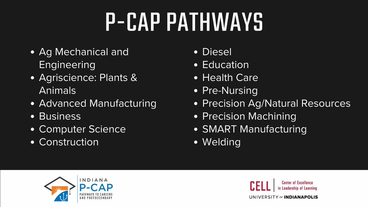 CELLuindy's tweet photo. CELL’s #PCAP model helps schools expand career and postsecondary #pathways for previously under-engaged students. Here are some of the pathways at the 4 pilot schools!

About P-CAP: https://t.co/MLlBVieTUA

#CTEMonth @Berry_Principal @PCCommodores @VCSCLHSAlices @WinchesterComm1 https://t.co/2uyknYrvEA