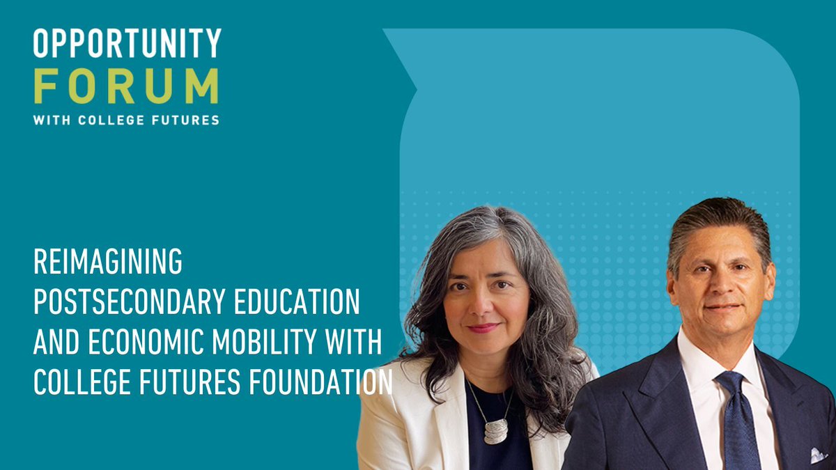 “Reimagining #PostsecondaryEducation and #EconomicMobility with @CollegeFutures.” Watch @EloyOakley & @Dr_E_González’s discussion of the why behind our new strategic direction: buff.ly/3ZrS4Kz. 

#OpportunityForumWithCollegeFutures  #CAHigherEd #HigherEd #HigherEdEquity