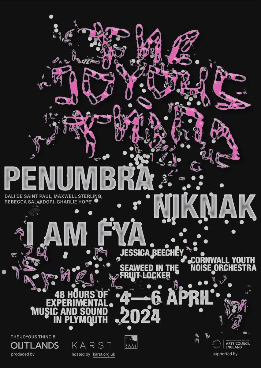 48 hours of experimental music and performance in Plymouth 📆4-6 April @dalidesaintpaul @rebeccasalvador @maxwellsterling @outlandsnetwork @rhys__m @seashanties @niknakdjmusic @iamfyamusic @moogiewonderland @jmebeechey @beelzedub @anotherskyfestival @theoramawards 🔗 more info