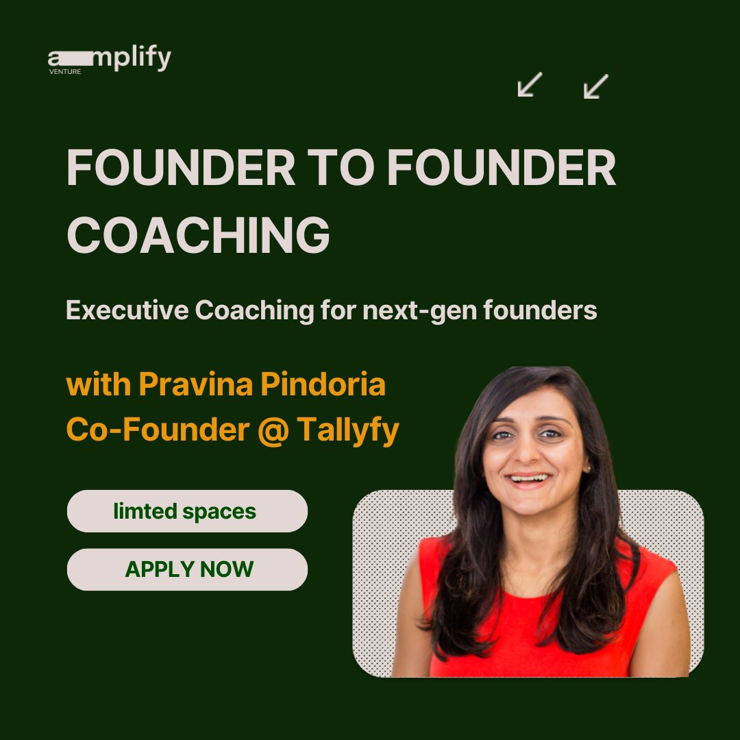 🔈 Executive coaching for London-based founders, in partnership with Amplify Ventures 

⚡ Gain the insights of a Sillicon Valley insider and finally move your startup to the next level - with  Pravina Pindoria, Co-founder at <a href="/tallyfy/">Tallyfy</a> 

➡ apply: lnkd.in/ekmjaMAA