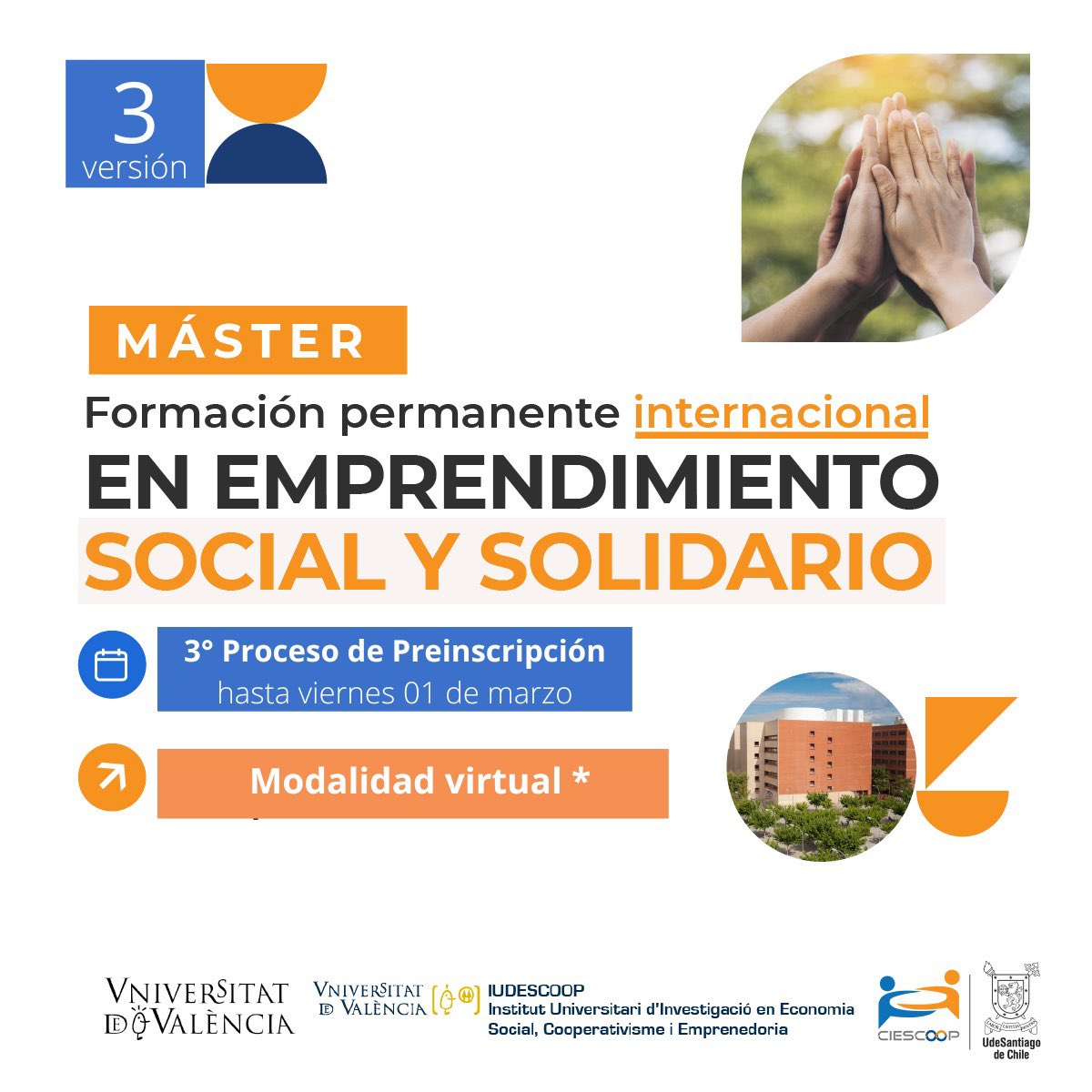 CIESCOOP (@ciescoop) on Twitter photo ⏱ ¡¡AÚN ESTÁS A TIEMPO ÚLTIMOS CUPOS!! ✨
🟠 Postulaciones abiertas hasta el viernes 01 de marzo hasta las 14:00hrs Chile 📆
🟡 Para más información visita el siguiente enlace ciescoop.cl/master_propio/ o escríbenos directamente a comunicacionesciescoop@usach.cl
¡Te esperamos! ⏱ ¡¡AÚN ESTÁS A TIEMPO ÚLTIMOS CUPOS!! ✨
🟠 Postulaciones abiertas hasta el viernes 01 de marzo hasta las 14:00hrs Chile 📆
🟡 Para más información visita el siguiente enlace ciescoop.cl/master_propio/ o escríbenos directamente a comunicacionesciescoop@usach.cl
¡Te esperamos!