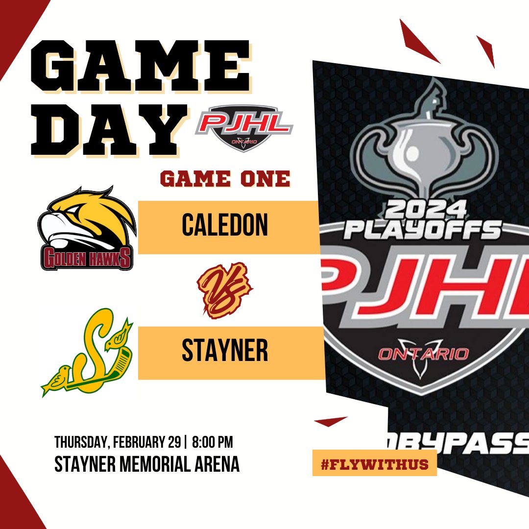 🦅 GOLDEN HAWKS GAME DAY 🦅

PLAYOFF SEASON STARTS TONIGHT!! We are headed to Stayner for Game one versus the Siskins!

📍| Stayner Memorial Arena
🏒| 8:00 PM
📱| Game Updates
🎥| PJHLTV

#FlyWithUs🦅 #FueledByPassion