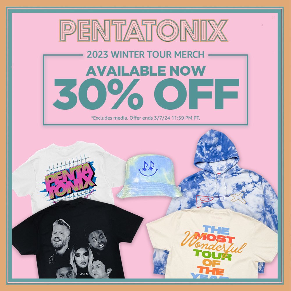 Shop our 2023 Winter Tour Merch collection to get 30% OFF 🤩❄️ …but hurry! This offer ends 3/7. shop.ptxofficial.com