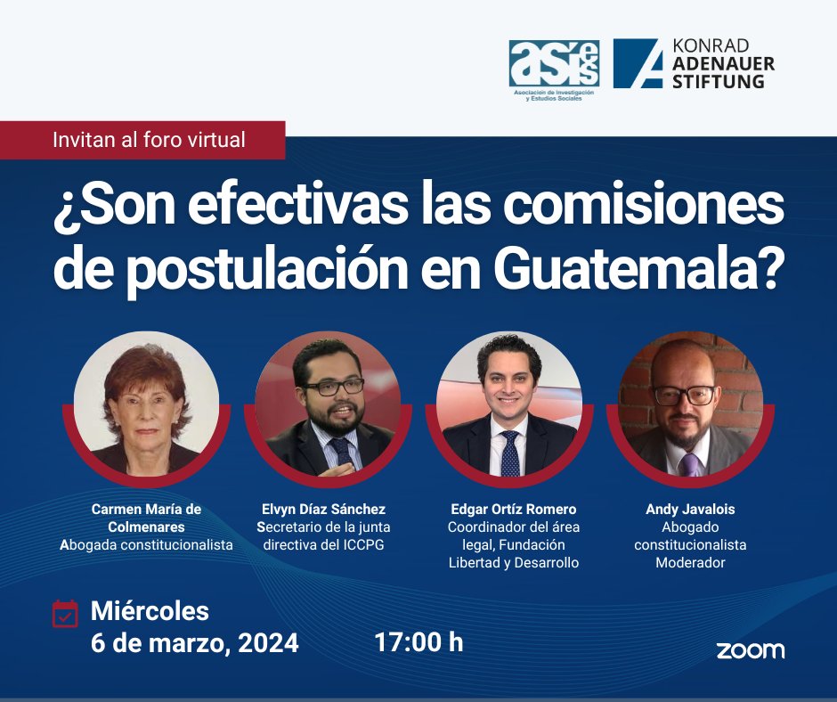 ASIES_GT's tweet photo. 🤔 ¿Son efectivas las comisiones de postulación? ¡No faltes a esta conversación!
📆 Miércoles 6 de marzo, 2024
🕔 17:00 horas
🖊 Regístrate gratis: https://t.co/tEXee2yP7E
#ForoASIES https://t.co/gUSN6SqNVJ