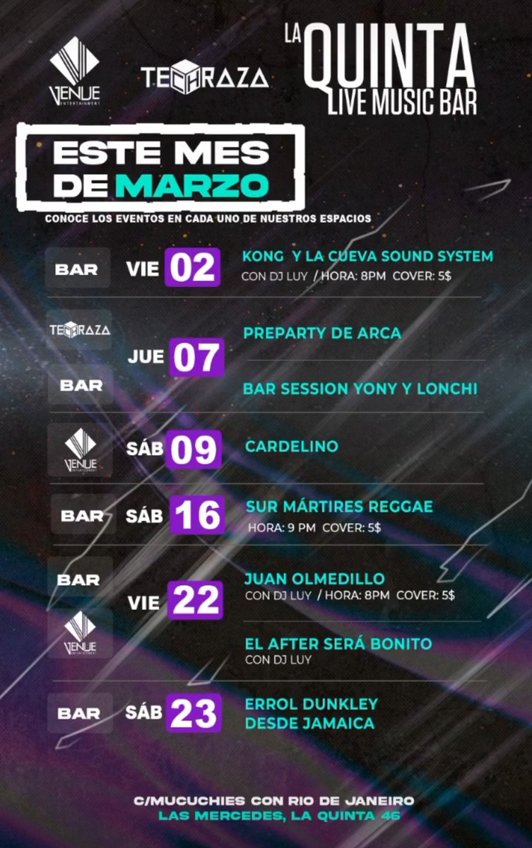 #Caracas volvemos a vernos! Sábado 16 de Marzo, Noche de # Reggae con <a href="/SurMartires/">Sur Mártires Oficial</a> en Concierto en <a href="/laQuintabart/">La Quinta Bar Live Music Bar</a> / Las Mercedes 🎟️5$ 🎶🔊💚💛❤️🔥✅