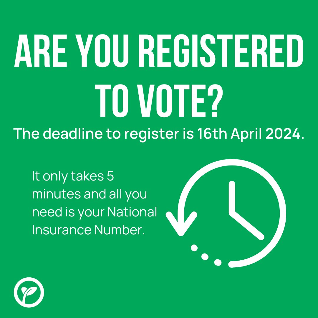 🗳️ Local elections are coming up soon. Make sure that you're registered to vote! 💚 Registering to vote is part of making sure that we're considered in decisions and that young people's voices are heard. It takes about 5 minutes 👉 gov.uk/register-to-vo…