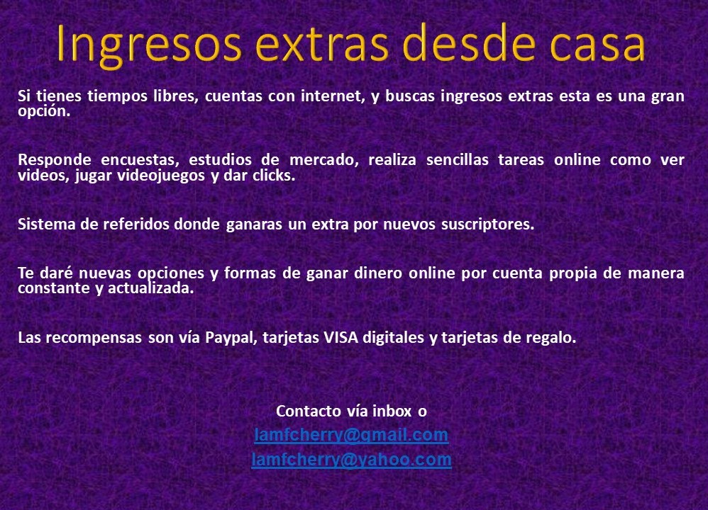 #empleo
#ingresosextras
#desdecasa
#trabajo
#homeoffice
#Paypal
#giftcards
#autoempleo