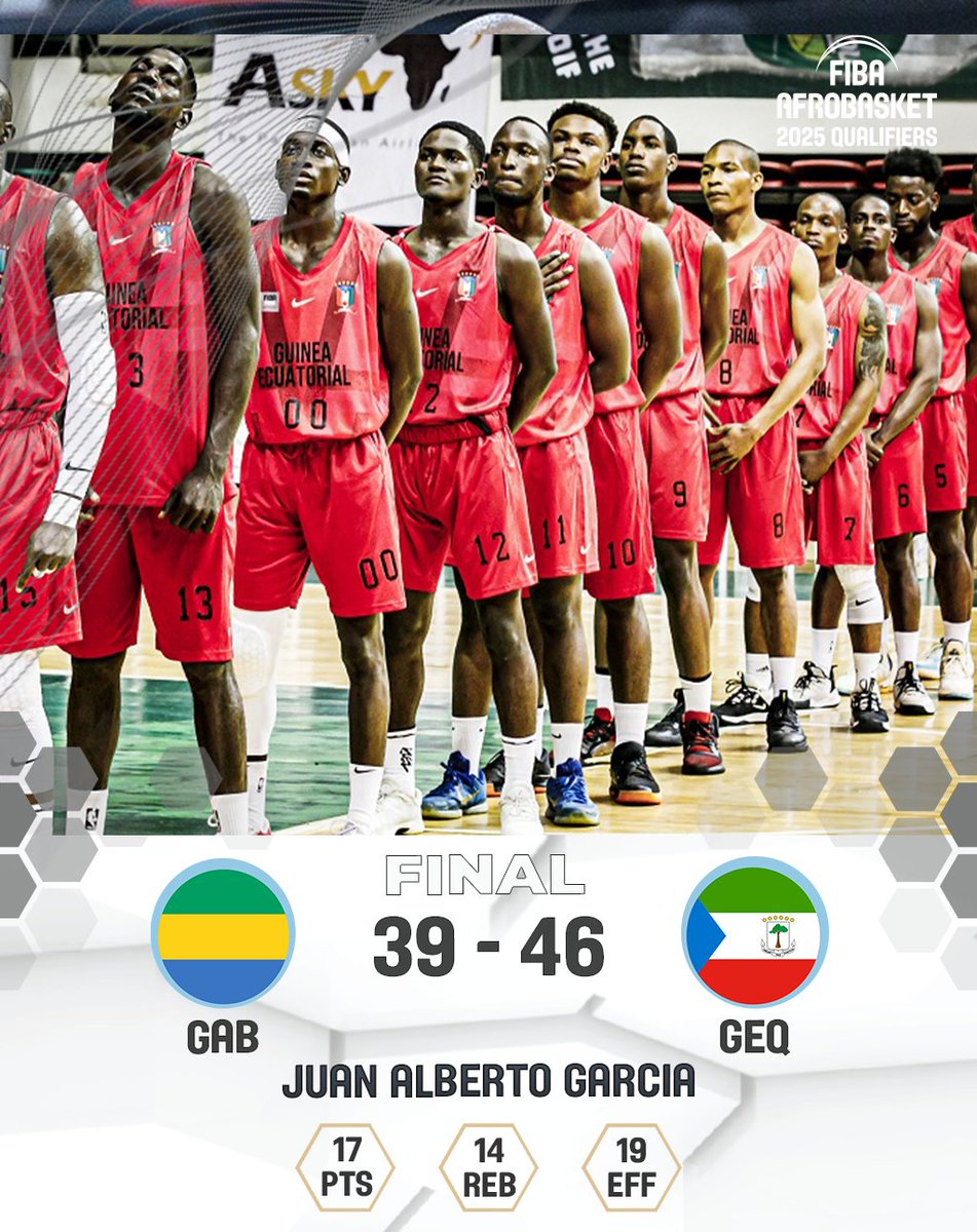🇬🇦 GABON ADVANCE! ⏭️ 👉 Despite today's win (46-39), 🇬🇶 Equatorial Guinea fall short in this 2 game series by 1 point (104-105), leading Gabon to the #AfroBasket #Qualifiers! 📊 Full Stats here: bit.ly/GABvGEQ_Stats
