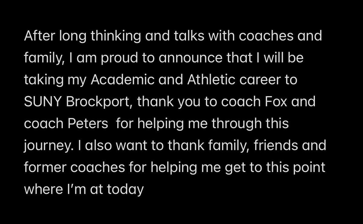110% committed to Brockport!!
Go Golden Eagles 🦅🟡🟢
<a href="/coachmfox1/">Mike Fox</a> <a href="/Coach_Potter/">Steve Potter</a> <a href="/coachmangone/">Jason Mangone</a> <a href="/BPort_Football/">Brockport Football</a> 
<a href="/CNSAthletics/">CNS Northstars</a> <a href="/Northstarsfball/">CNS Football</a> 
<a href="/KlineCoach/">D Kline</a>