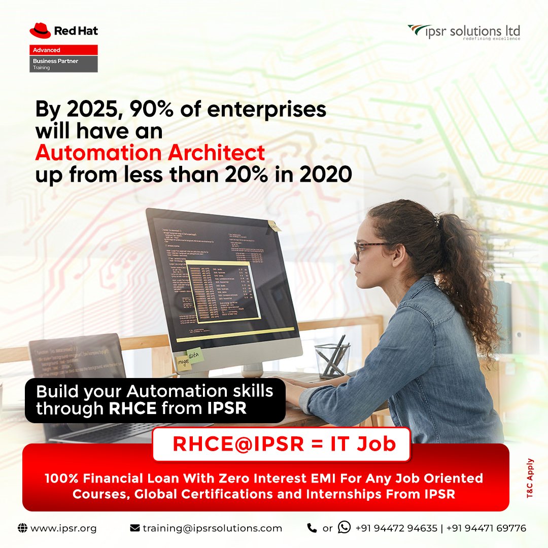 𝐑𝐞𝐝 𝐇𝐚𝐭 𝐋𝐢𝐧𝐮𝐱 𝐀𝐮𝐭𝐨𝐦𝐚𝐭𝐢𝐨𝐧 𝐰𝐢𝐭𝐡 𝐀𝐧𝐬𝐢𝐛𝐥𝐞!
Learn More: ipsr.org/rh294-red-hat-…...
📧 training@ipsrsolutions.com
📞 𝟗𝟒𝟒𝟕𝟐𝟗𝟒𝟔𝟑𝟓 | 𝟗𝟒𝟒𝟕𝟏𝟔𝟗𝟕𝟕𝟔
#redhat #RedHatTraining  #24yearsofipsr #redhatcertifications #ansible #techcelerating_career