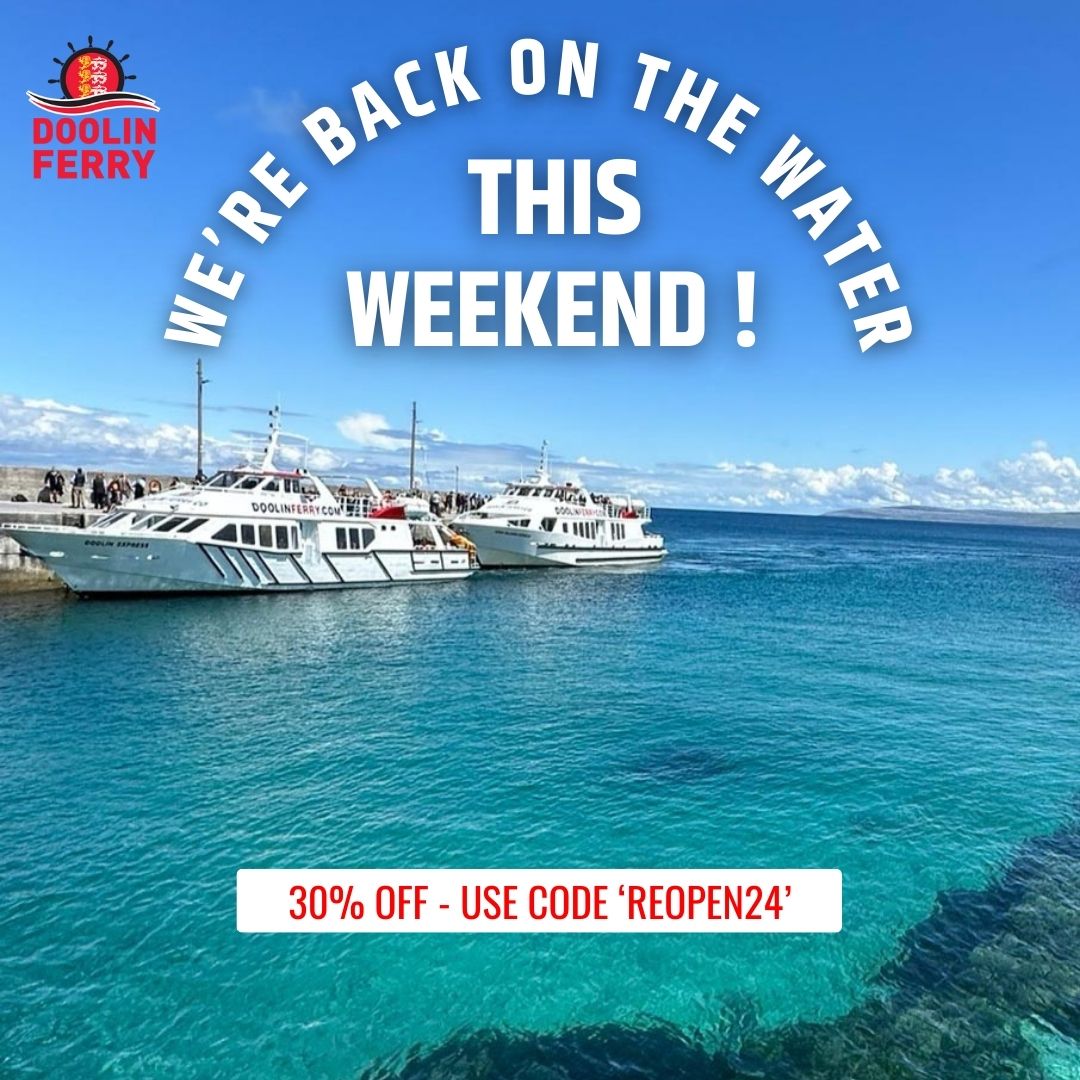 Exciting news ... We're back on the water tomorrow, ready to sail into season 2024! We can't wait to welcome you onboard⚓️ To celebrate, we're offering 30% off all sailings this weekend! Book online with code 'REOPEN24' - doolinferry.com #aranislandsferry #cliffsofmoher